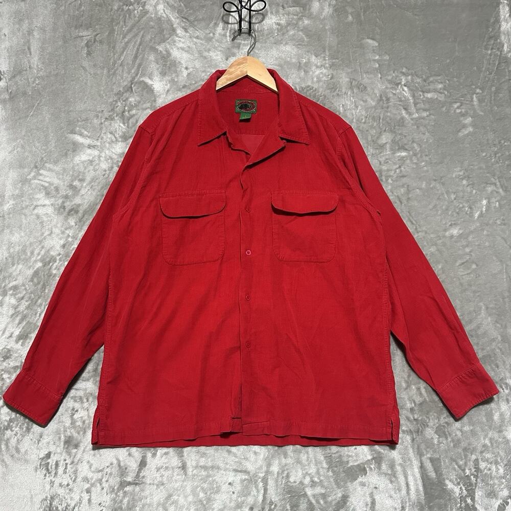 Vintage‎ Boston Traders Corduroy Chore Shirt Jacket Mens Size L Red Button Down